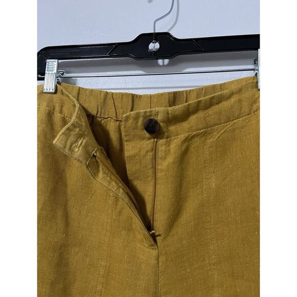 J Jill 100% Linen Wide Leg Pants Size S Mustard Yellow Lagenlook Boho Beach - Picture 4 of 8